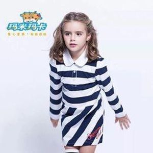 Kid Dress Girls Cotton Collar Neck Stripe Dress